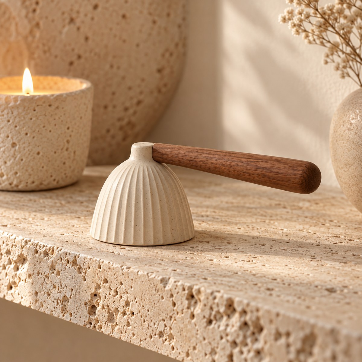 Pebble Ribbed Ceramic Candle Snuffer — primary lifestyle scene