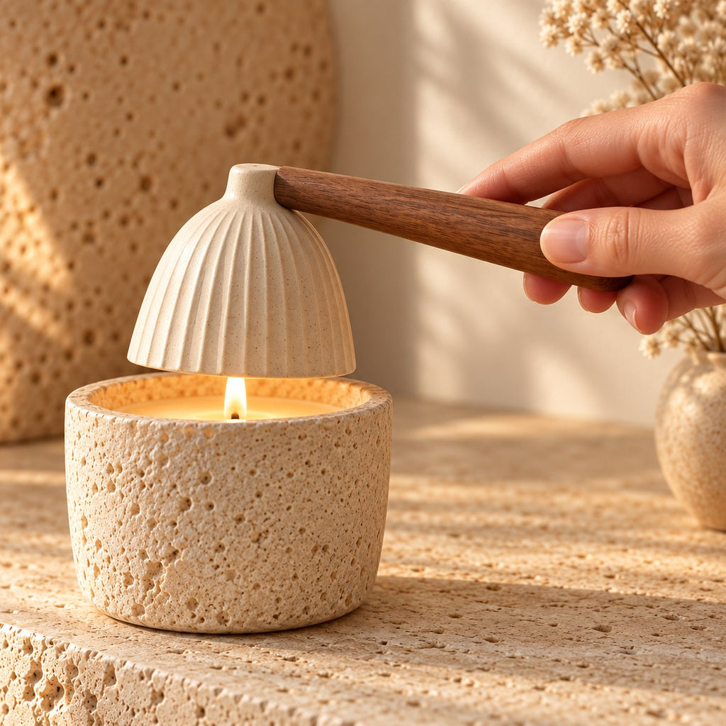 Pebble Ribbed Ceramic Candle Snuffer — alternate lifestyle view