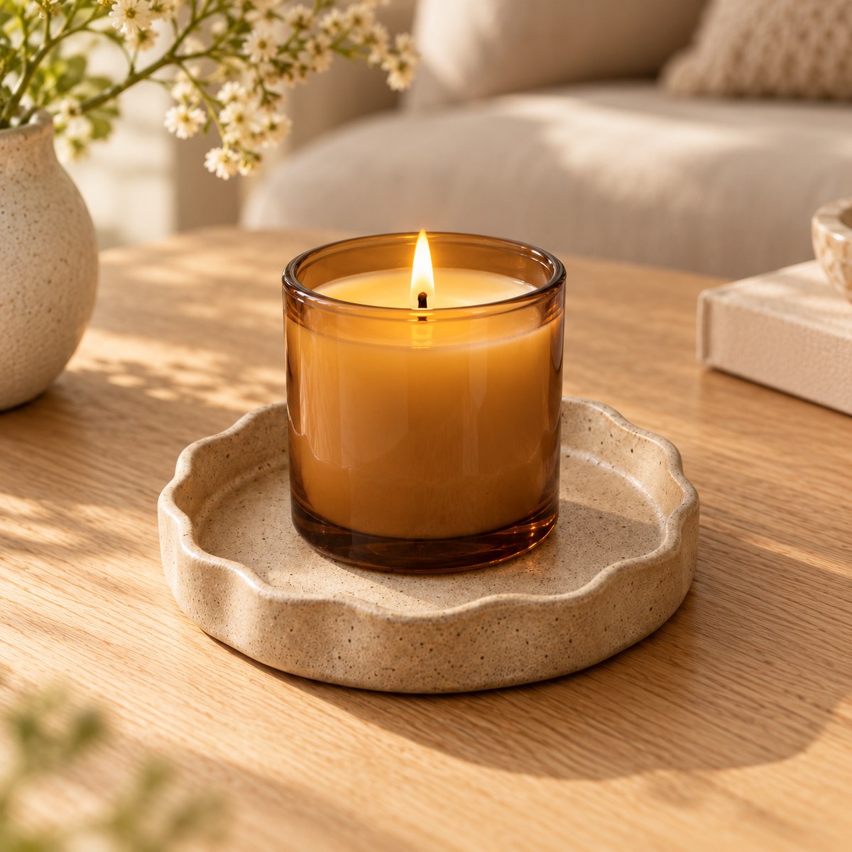Sandstone Scallop Candle Tray — alternate lifestyle view